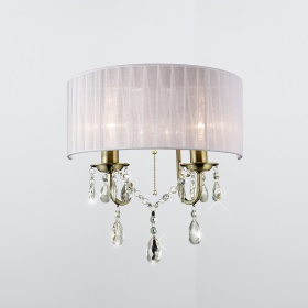 Olivia Antique Brass-White Crystal Wall Lights Diyas Shaded Wall Lights